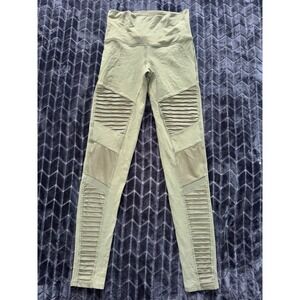 Alo Yoga Leggings Womens Green Moto High Rise Panel Activewear Workout Size S